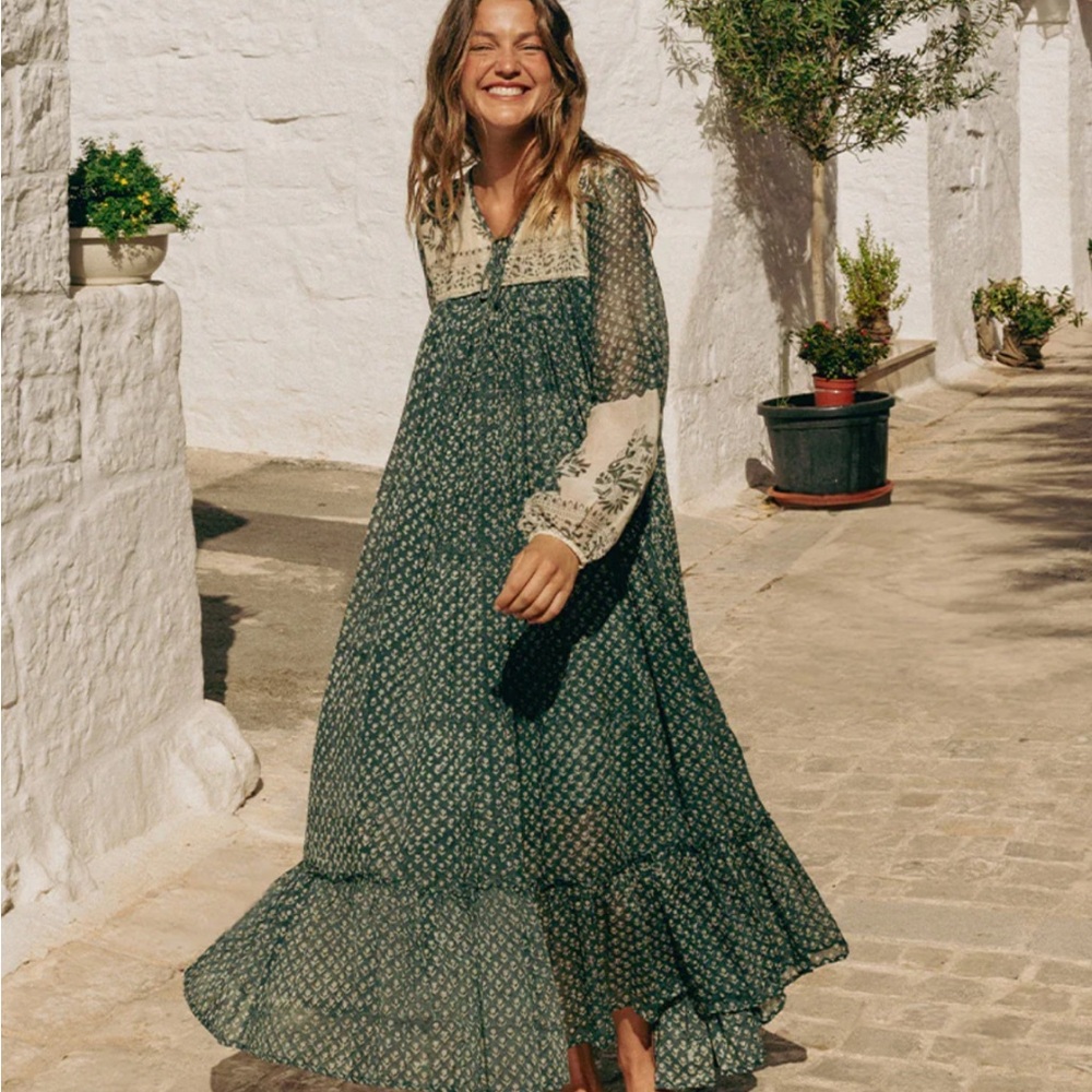 NWT Daughters Of India — Green Floral Maxi Dress
